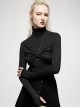 Punk Elasticity Soft Modal Cotton Pleated Asymmetric Butterfly Design Chain Buckle Black Long Sleeve T-Shirt