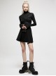 Punk Elasticity Soft Modal Cotton Pleated Asymmetric Butterfly Design Chain Buckle Black Long Sleeve T-Shirt