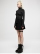 Punk Elasticity Soft Modal Cotton Pleated Asymmetric Butterfly Design Chain Buckle Black Long Sleeve T-Shirt