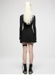 Punk Elasticity Soft Modal Cotton Pleated Asymmetric Butterfly Design Chain Buckle Black Long Sleeve T-Shirt