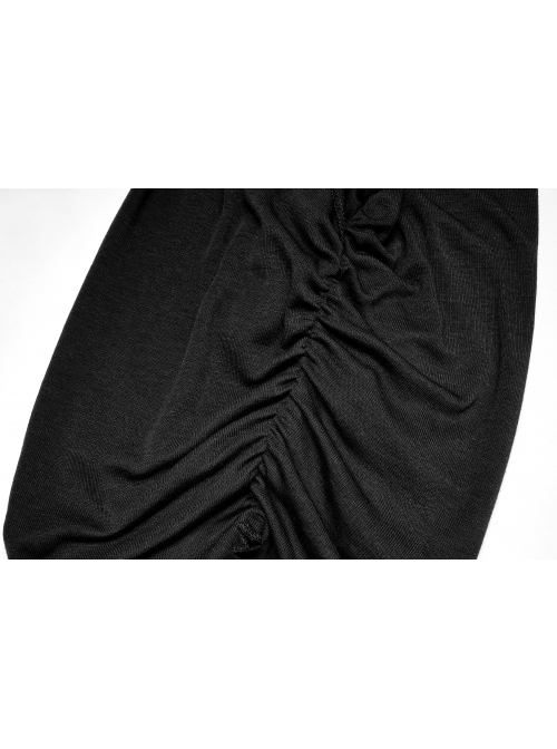 Punk Elasticity Soft Modal Cotton Pleated Asymmetric Butterfly Design Chain Buckle Black Long Sleeve T-Shirt