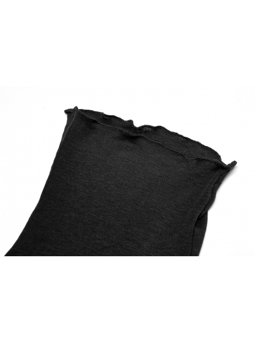 Punk Elasticity Soft Modal Cotton Pleated Asymmetric Butterfly Design Chain Buckle Black Long Sleeve T-Shirt