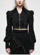 Dark Punk Dark Chinese Style Jacquard Tie Rope Design Bubble Long Sleeves Female Top