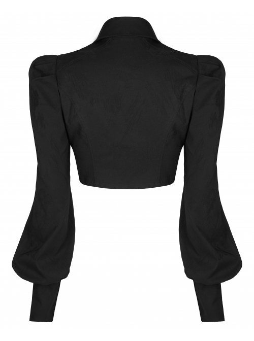 Dark Punk Dark Chinese Style Jacquard Tie Rope Design Bubble Long Sleeves Female Top