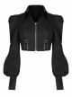 Dark Punk Dark Chinese Style Jacquard Tie Rope Design Bubble Long Sleeves Female Top