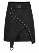 Punk Simple Dark Jacquard Irregular Hem Cross Rope Design Belt Decoration Asymmetric Black Skirt