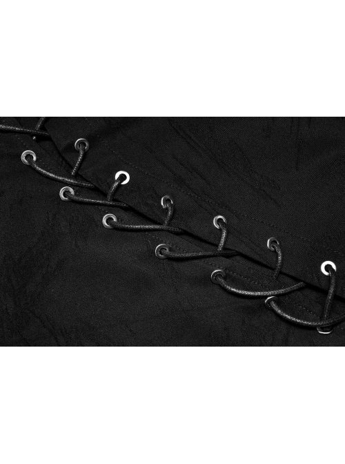 Punk Simple Dark Jacquard Irregular Hem Cross Rope Design Belt Decoration Asymmetric Black Skirt