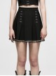 Dark Gradient Lace Trim At Hem Double-Breasted Metal Buckle Pleated Punk Black Female Skirt