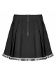 Dark Gradient Lace Trim At Hem Double-Breasted Metal Buckle Pleated Punk Black Female Skirt