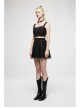Dark Gradient Lace Trim At Hem Double-Breasted Metal Buckle Pleated Punk Black Female Skirt