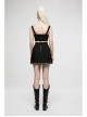 Dark Gradient Lace Trim At Hem Double-Breasted Metal Buckle Pleated Punk Black Female Skirt