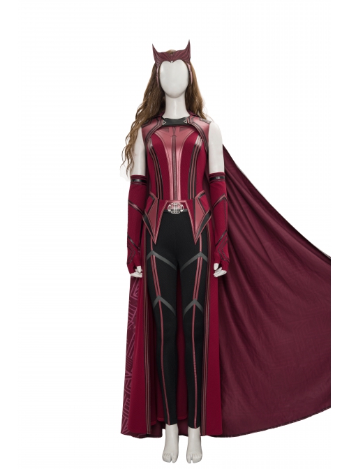 Wanda Vision Scarlet Witch Wanda Django Maximoff Battle Suit Halloween Cosplay Costume Second Version Red Cloak