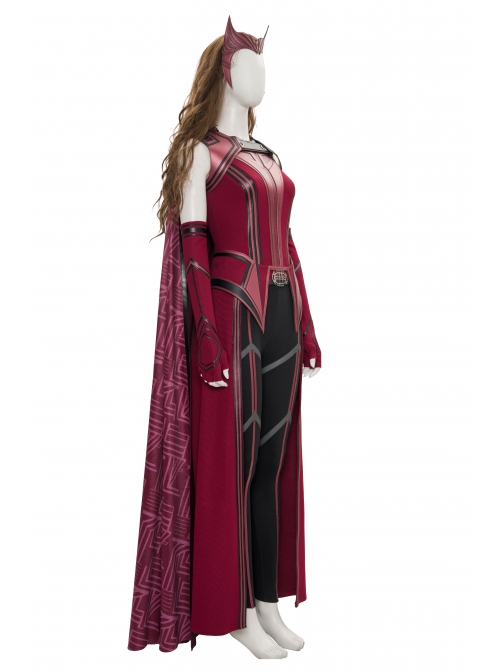 Wanda Vision Scarlet Witch Wanda Django Maximoff Battle Suit Halloween Cosplay Costume Second Version Red Cloak