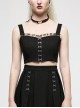 Punk Dark Slim Fit Knitting Gradient Lace Crinkle Metal Buckle Decoration Short Top