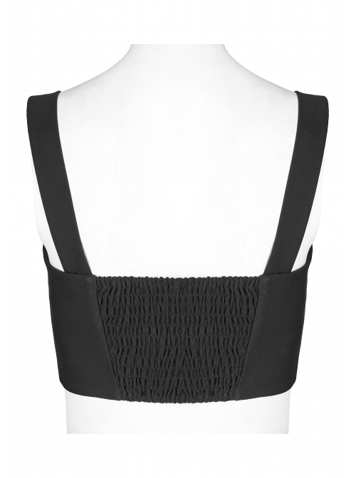 Punk Dark Slim Fit Knitting Gradient Lace Crinkle Metal Buckle Decoration Short Top