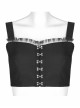Punk Dark Slim Fit Knitting Gradient Lace Crinkle Metal Buckle Decoration Short Top