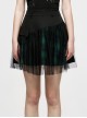 Punk Cotton Splicing Mesh Dark Green Plaid Personalized Pocket Decoration Waist Short Skirt