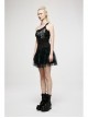 Punk Cotton Splicing Mesh Dark Green Plaid Personalized Pocket Decoration Waist Short Skirt