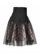 Punk Cotton Splicing Mesh Sweet Pink Plaid Personalized Pocket Decoration Waist Short Skirt