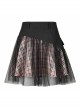Punk Cotton Splicing Mesh Sweet Pink Plaid Personalized Pocket Decoration Waist Short Skirt
