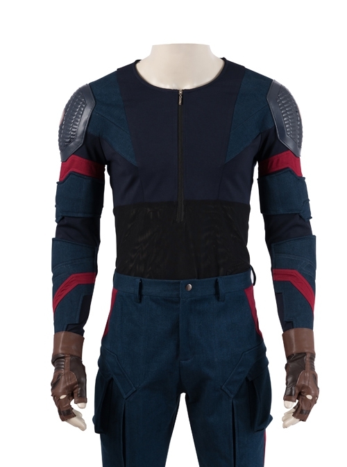 Avengers Endgame Captain America Steve Rogers Battle Suit Halloween Cosplay Costume Blue Bottomed Top