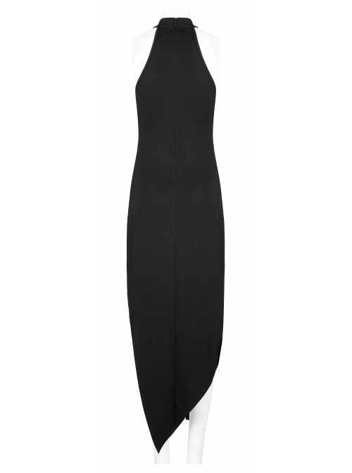Gothic Dark Personality Black Gradient Jacquard Lace Trim Sexy Waist Irregular Sleeveless Long Dress