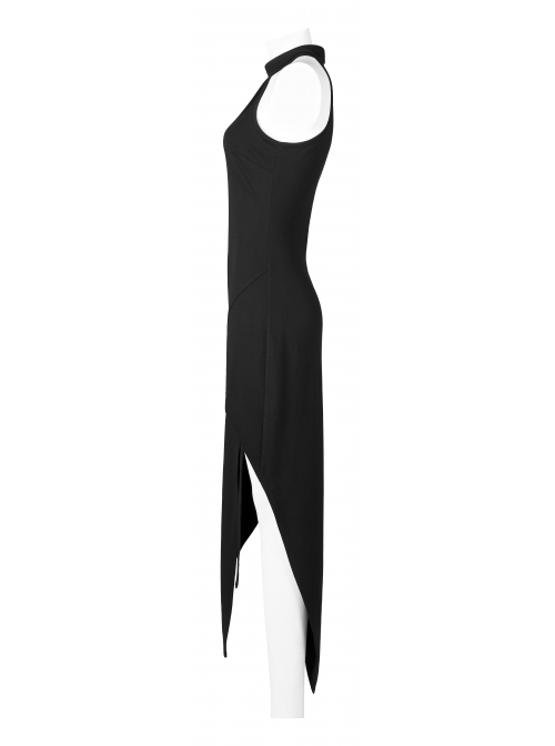 Gothic Dark Personality Black Gradient Jacquard Lace Trim Sexy Waist Irregular Sleeveless Long Dress