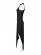 Gothic Dark Personality Black Gradient Jacquard Lace Trim Sexy Waist Irregular Sleeveless Long Dress