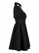 Black Chinese Style Jacquard Elasticity Fabric Puff Sleeves Pleated Waist Design Decorative Webbing Punk Short Dress
