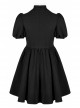 Black Chinese Style Jacquard Elasticity Fabric Puff Sleeves Pleated Waist Design Decorative Webbing Punk Short Dress