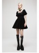 Black Chinese Style Jacquard Elasticity Fabric Puff Sleeves Pleated Waist Design Decorative Webbing Punk Short Dress