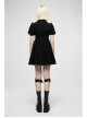Black Chinese Style Jacquard Elasticity Fabric Puff Sleeves Pleated Waist Design Decorative Webbing Punk Short Dress