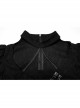 Black Chinese Style Jacquard Elasticity Fabric Puff Sleeves Pleated Waist Design Decorative Webbing Punk Short Dress