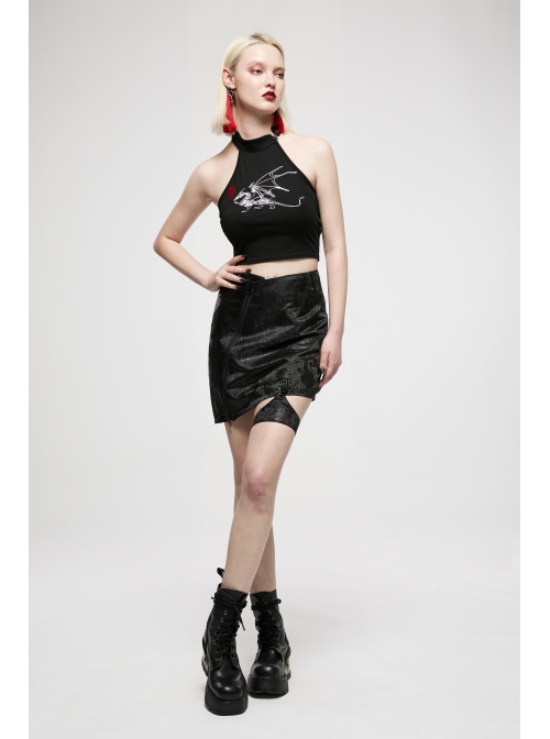 Punk Chinese Style Exquisite Dragon Pattern Jacquard Irregular Detachable Leg Loop Straight Simple Black Skirt
