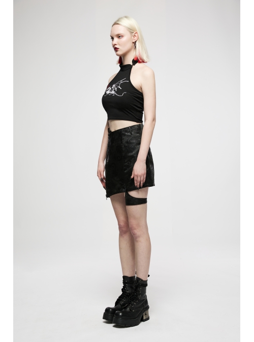 Punk Chinese Style Exquisite Dragon Pattern Jacquard Irregular Detachable Leg Loop Straight Simple Black Skirt