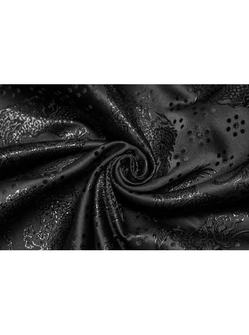 Punk Chinese Style Exquisite Dragon Pattern Jacquard Irregular Detachable Leg Loop Straight Simple Black Skirt