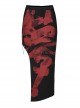 Chinese Style Red Handwritten Ink Print Metal Buttonhole Chain Decoration Personality Asymmetric Punk Slit Skirt