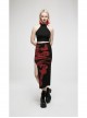 Chinese Style Red Handwritten Ink Print Metal Buttonhole Chain Decoration Personality Asymmetric Punk Slit Skirt