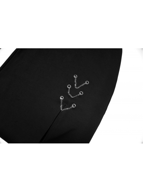 Dark Minimalist Comfortable Straight Knit Sexy Slit Metal Chain Decoration Belt Black Punk Long Skirt