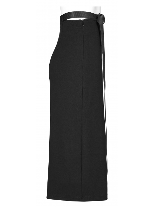 Dark Minimalist Comfortable Straight Knit Sexy Slit Metal Chain Decoration Belt Black Punk Long Skirt