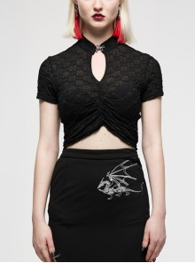 Black Sexy Slim Fit Dark Chinese Style Minimalist Elasticity See-Through Fabric Hollow Metal Buckle Design Vest