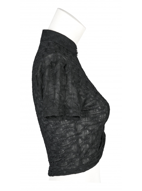 Black Sexy Slim Fit Dark Chinese Style Minimalist Elasticity See-Through Fabric Hollow Metal Buckle Design Vest