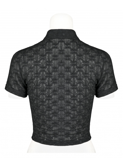 Black Sexy Slim Fit Dark Chinese Style Minimalist Elasticity See-Through Fabric Hollow Metal Buckle Design Vest
