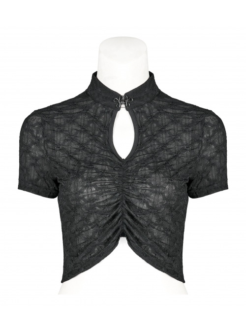Black Sexy Slim Fit Dark Chinese Style Minimalist Elasticity See-Through Fabric Hollow Metal Buckle Design Vest
