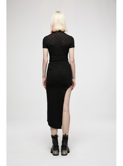 Black Sexy Slim Fit Dark Chinese Style Minimalist Elasticity See-Through Fabric Hollow Metal Buckle Design Vest