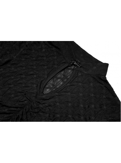 Black Sexy Slim Fit Dark Chinese Style Minimalist Elasticity See-Through Fabric Hollow Metal Buckle Design Vest