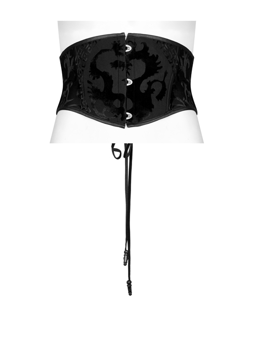 Black Punk Velvet Fabric Chinese Style Dragon Jacquard Sexy Tie Rope Design Female Corset