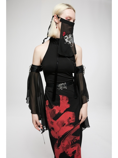 Punk Chinese Style Metal Stereoscopic Carving Dragon-Shaped Adjustable Buckle Decoration PU Leather Black Female Belt