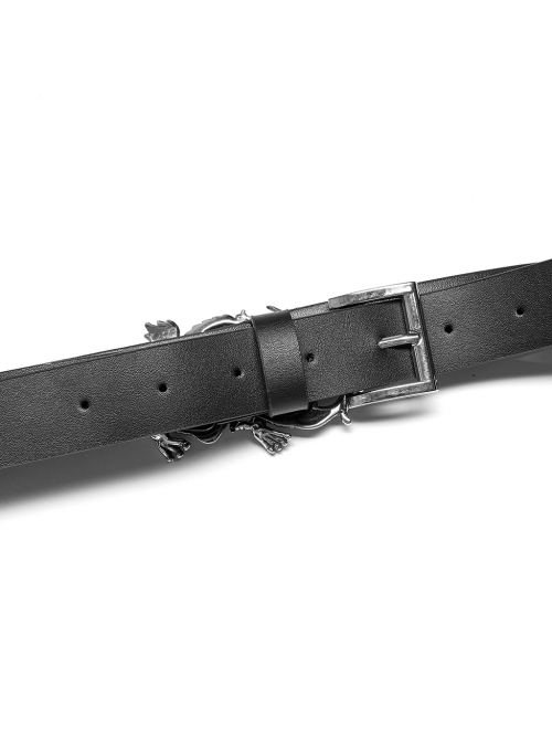 Punk Chinese Style Metal Stereoscopic Carving Dragon-Shaped Adjustable Buckle Decoration PU Leather Black Female Belt