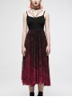 Dark Gothic Black Red Gradient Inkjet Jacquard Lace Trim Knitted Fabric Slip Dress